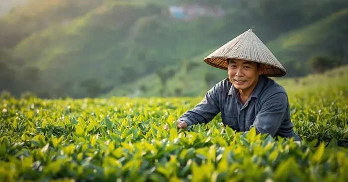 Người làm trà Thái Nguyên hái chè trên đồi theo mùa vụ truyền thống