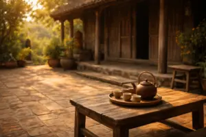 Buổi chiều quê Việt Nam bên ấm trà hiên nhà