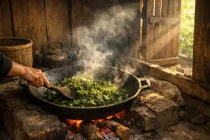 Bếp sao trà truyền thống trong gian nhà làng nghề Thái Nguyên