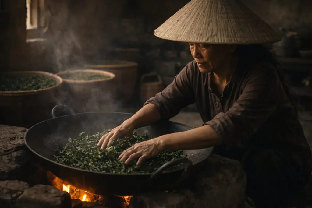 Bếp sao trà trong gia đình làng nghề Thái Nguyên