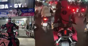 hóa trang Deadpool chạy mô tô
