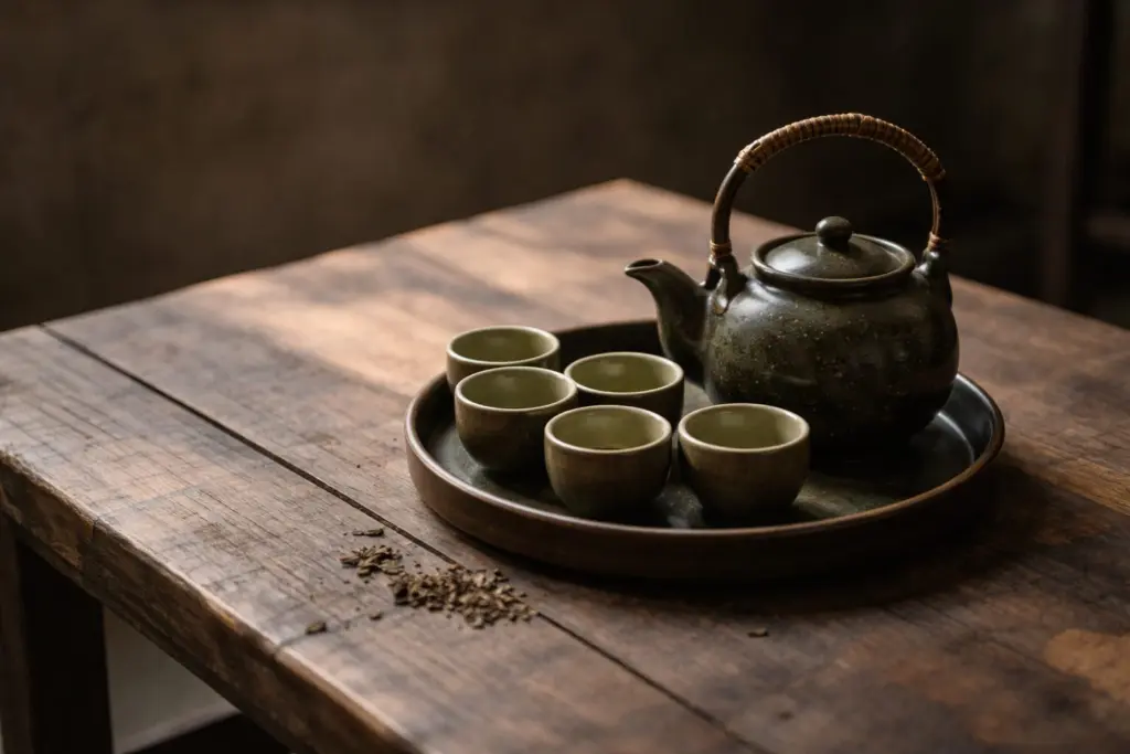 Bộ ấm chén trà trong không gian yên tĩnh