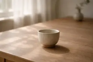 Chén trà đơn giản trong không gian yên tĩnh của đời sống thường ngày.