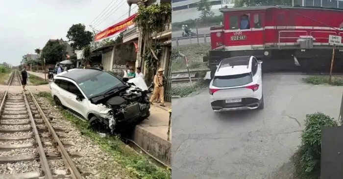 Ô tô bị tàu hỏa tông