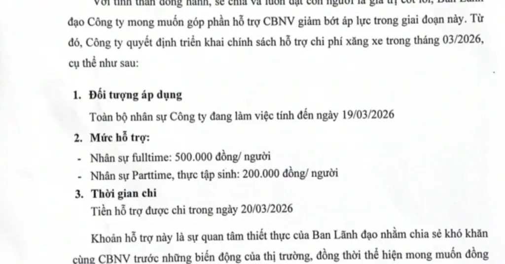 hỗ trợ tiền xăng