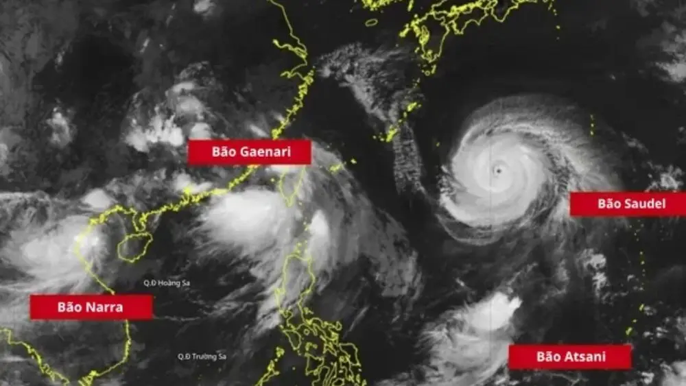 Ảnh vệ tinh cho thấy 4 cơn bão cùng xuất hiện trên khu vực Tây Bắc Thái Bình Dương