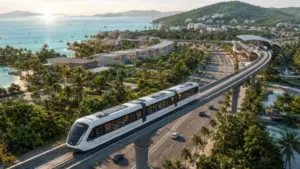 Tuyến tàu điện nhẹ LRT Phú Quốc dài 17,59 km, vốn đầu tư gần 9.000 tỷ đồng, dự kiến khai thác từ tháng 8/2027.