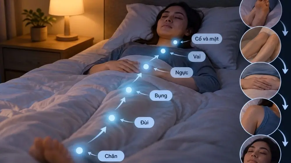 Mẹo thư giãn cơ thể giúp dễ ngủ lại khi thức giấc lúc 3 giờ sáng.