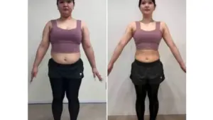Aya giảm 21,8kg sau một năm tập luyện và điều chỉnh chế độ ăn uống, từng bước thay đổi vóc dáng và tìm lại sự tự tin.